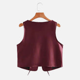 V-Neck Sleeveless Women’s Leather Outerwear Jacket